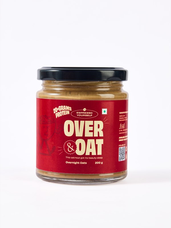 A jar of Over & Oat Espresso Yourself overnight oats